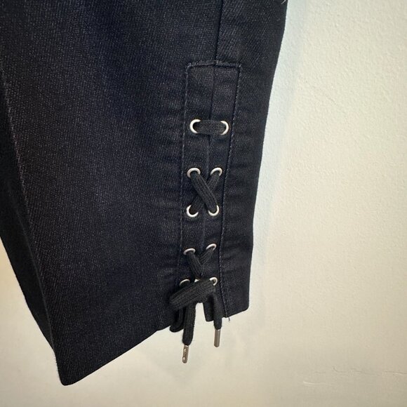 Talbots Dark Denim Capris With Lace-up Detail at Ankle Size; side zip, 14 Petite - Picture 2 of 10